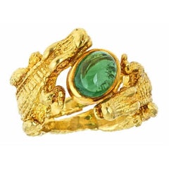 Green Tourmaline 18k Yellow Gold TWO ALLIGATOR Ring by John Landrum Bryant