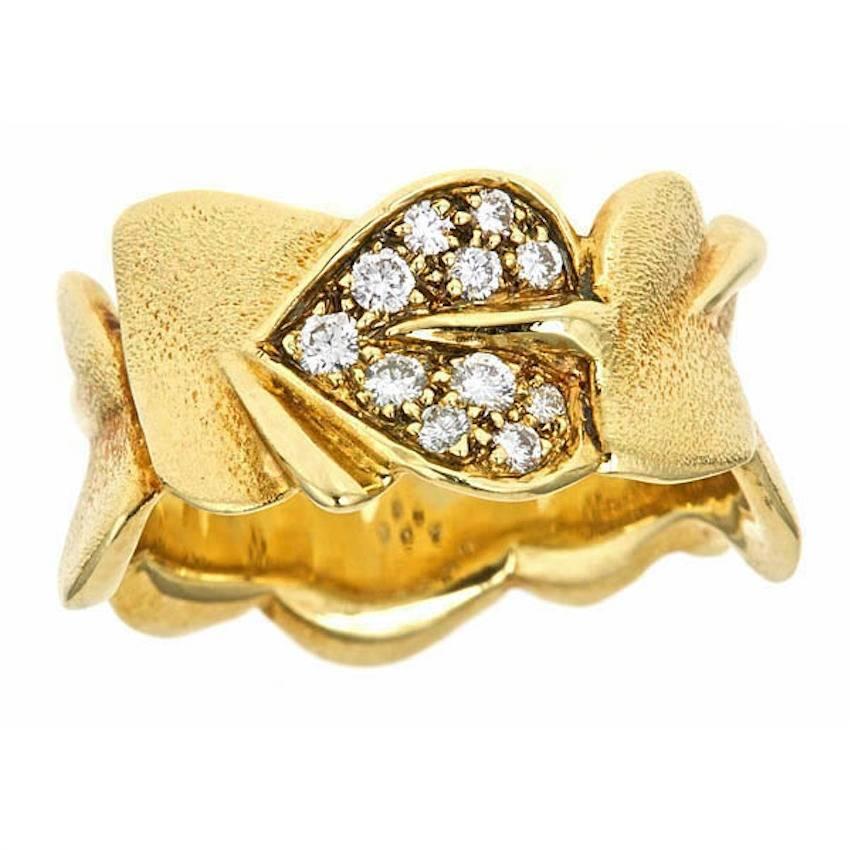 Diamond 18k Gold Water Lily Leaf Ring by John Landrum Bryant For Sale