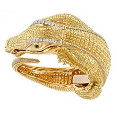 Diamond Ruby Yellow Gold Alligator Bracelet Quartz Watch by John Landrum Bryant