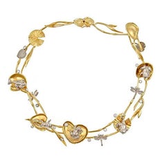 18k Gold Platinum FROG AND WATER LILY LEAF Necklace by John Landrum Bryant
