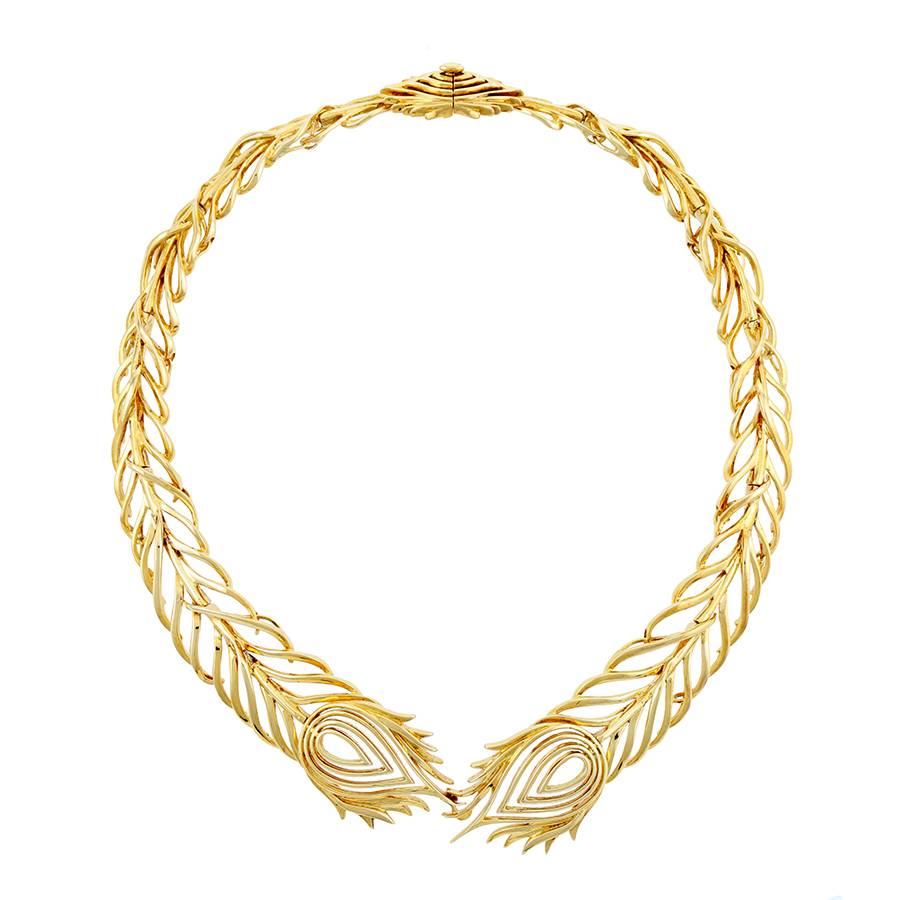 18 Karat Gold Peacock Feather Necklace by John Landrum Bryant For Sale