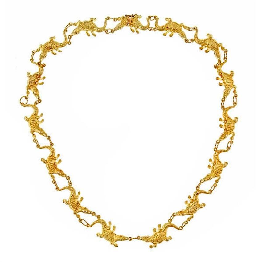 Diamonds 18k Gold Small Alligator Necklace by John Landrum Bryant For Sale