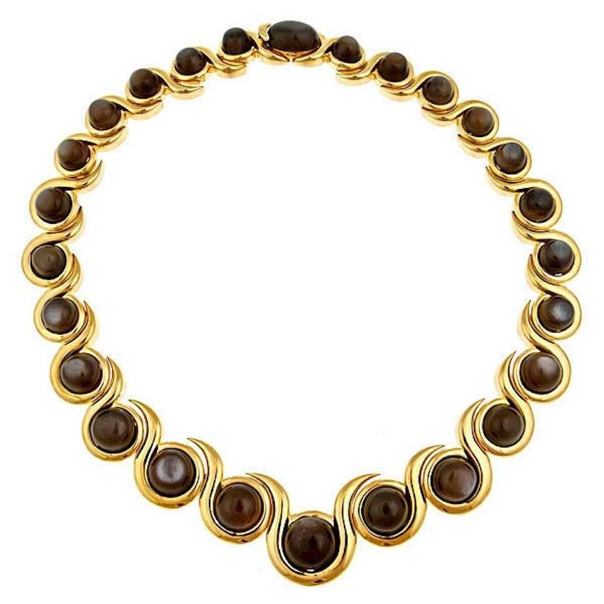 Black Moonstones 18 Karat Gold Snail Necklace by John Landrum Bryant For Sale