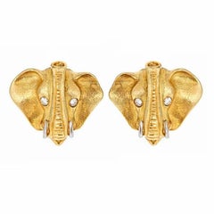 Diamond Platinum 18k Yellow Gold Elephant Head Earrings by John Landrum Bryant
