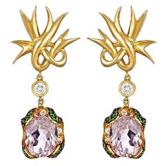 Diamond Amethyst 18k Gold LILY OF FRANCE Ribbon Earrings by John Landrum Bryant