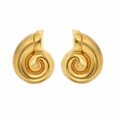 18 Karat Yellow Gold Nautilus Shell Earrings by John Landrum Bryant