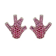 Pink Rubies 18k White Gold STAGHORN Coral Earrings by John Landrum Bryant