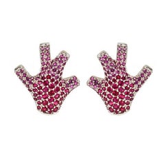 Pink Rubies 18k White Gold STAGHORN Coral Earrings by John Landrum Bryant