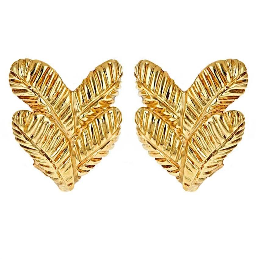 18k Gold TWO FEATHER Earrings by John Landrum Bryant