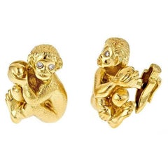 Diamond 18 Karat Gold Seated Monkey Baby Cufflinks by John Landrum Bryant