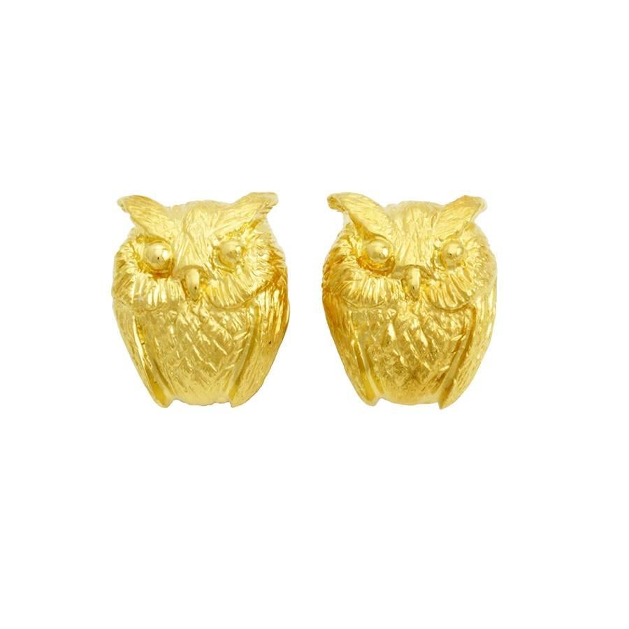 18k Yellow Gold OWL Cufflinks by John Landrum Bryant In New Condition In New York, NY