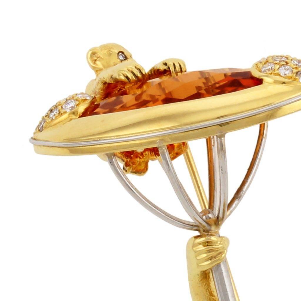 18k. Gold and gem Citrine (21ct.). White Diamonds. The Baby Monkey holds tight. What an exciting ride! This piece was made in Manhattan entirely by hand, and was cast, one at a time, using the lost wax process. Prince John Landrum Bryant Created and