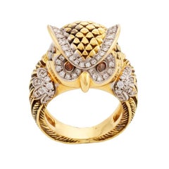 1.21ct Diamonds 18k Yellow and White Gold DOUBLE OWL Ring by John Landrum Bryant