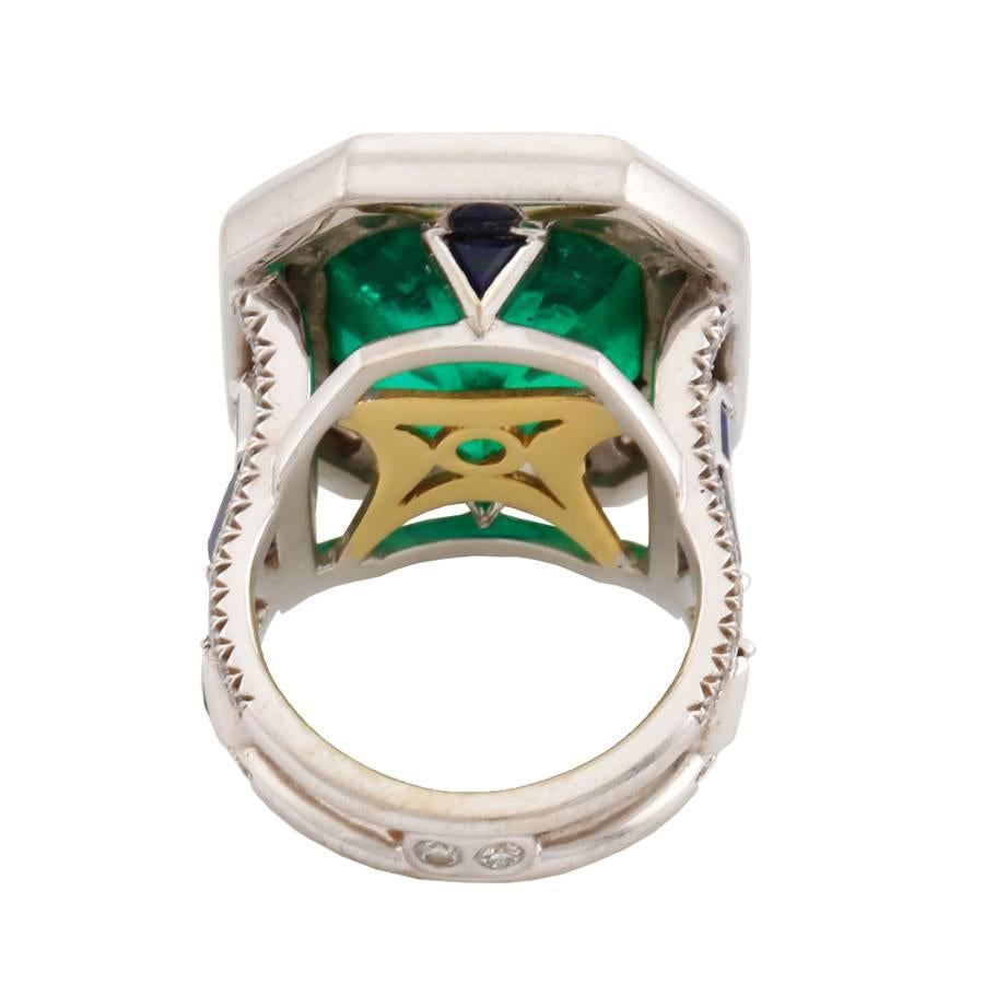 Contemporary 14.68 Carat Emerald Dreams Ring White Diamonds Blue Sapphire John Landrum Bryant For Sale