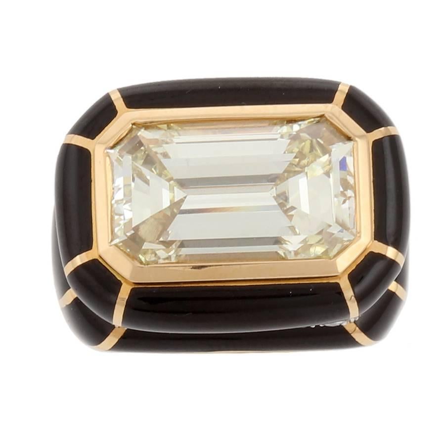 Contemporary 10.18 Carat Fancy Light Diamond Midnight Art Deco Ring by John Landrum Bryant For Sale