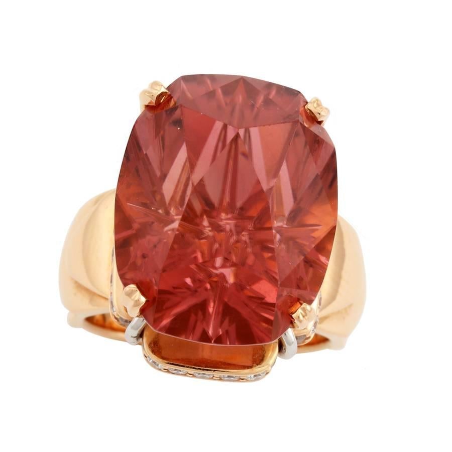 Contemporary 20.38 Carat SALMON TOURMALINE Diamond Ring by John Landrum Bryant For Sale
