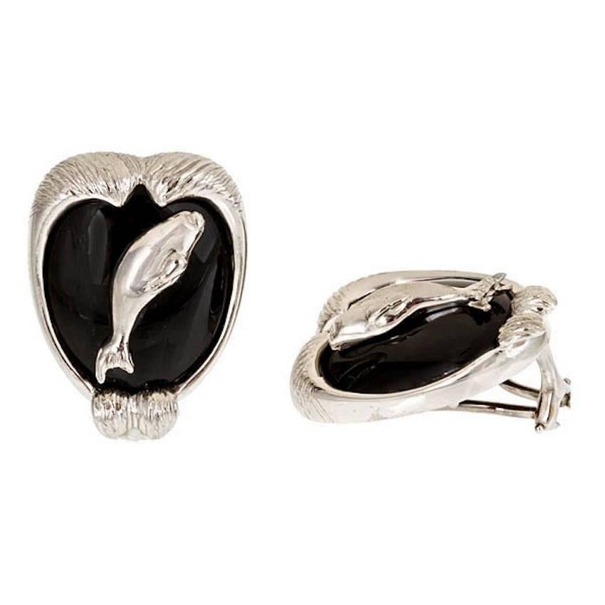 Contemporary Onyx Platinum ARCTIC SEA Earrings by John Landrum Bryant For Sale