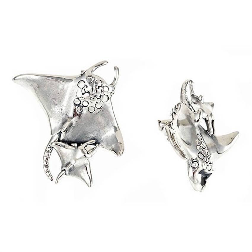 Contemporary Sterling Silver Manta Ray Earrings by John Landrum Bryant For Sale