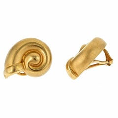 18 Karat Yellow Gold Nautilus Shell Earrings by John Landrum Bryant