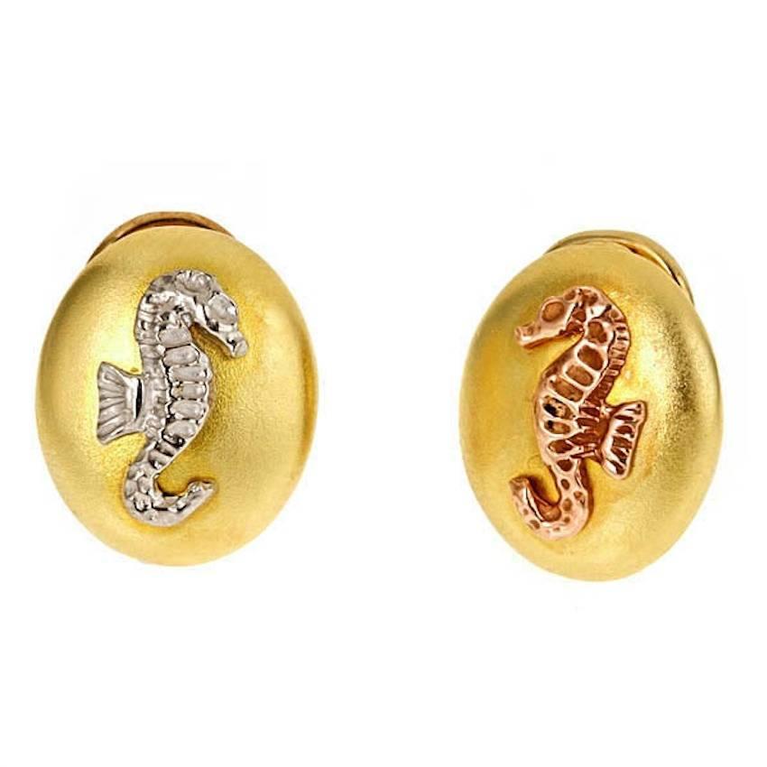 Yellow White and Rose Gold SEAHORSE CONVERGENCE Earrings by John Landrum Bryant In New Condition For Sale In New York, NY