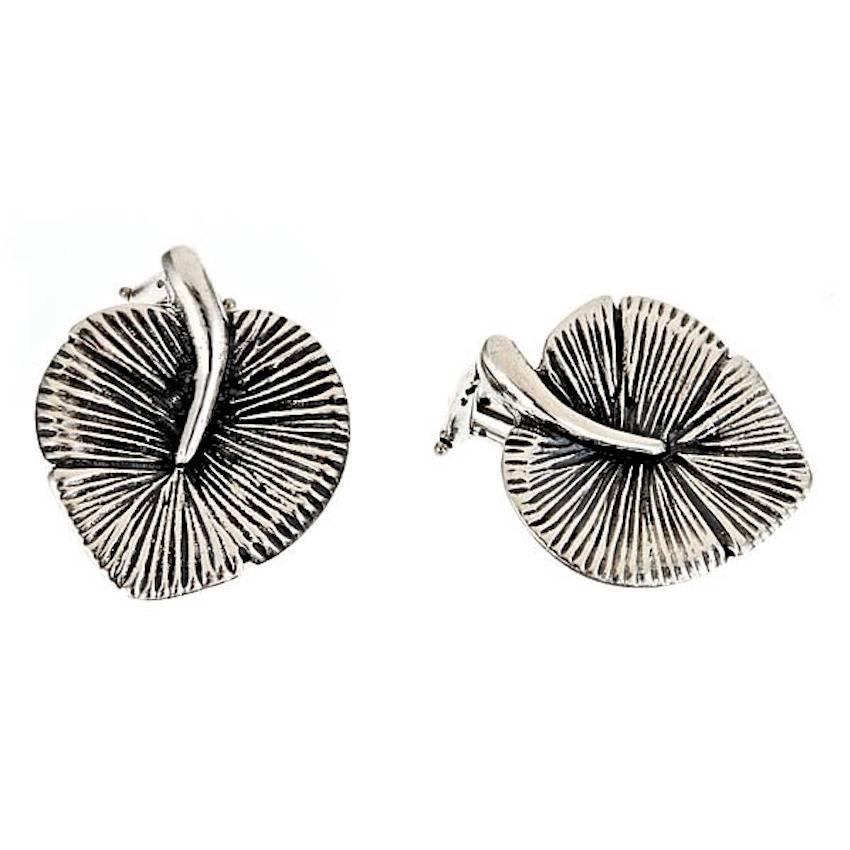 Contemporary Sterling Silver Water Lily Leaf Earrings by John Landrum Bryant For Sale