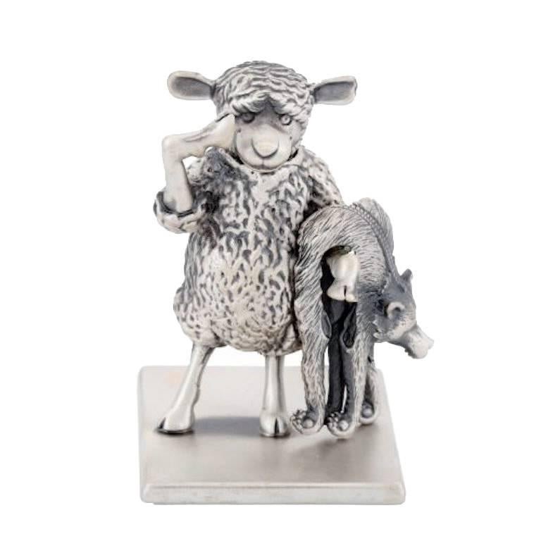 Small Antique Silver Plated Bronze Sheep by John Landrum Bryant