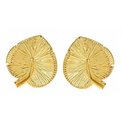 18 Karat Yellow Gold Water Lily Leaf Earrings by John Landrum Bryant