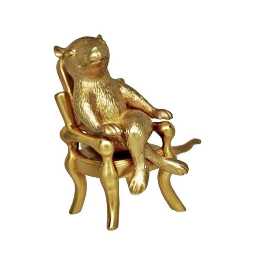 Antique Gold-Plated Bronze. This piece was made in Manhattan entirely by hand, and was cast, one at a time, using the lost wax process. Prince John Landrum Bryant Created and Designed this piece and Supervised its Fabrication. Dimensions: