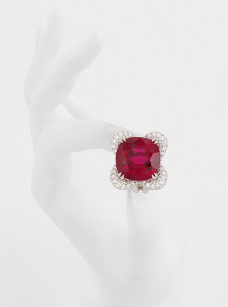 26.02 Carat Rubelite White Diamond Platinum PILLOW Ring by John Landrum Bryant In New Condition For Sale In New York, NY