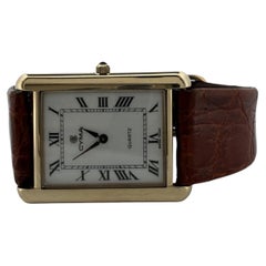 Cyma Reloj Suizo de Cuarzo Estilo Tanque Caja de Oro Amarillo de 14K Vintage Años 90