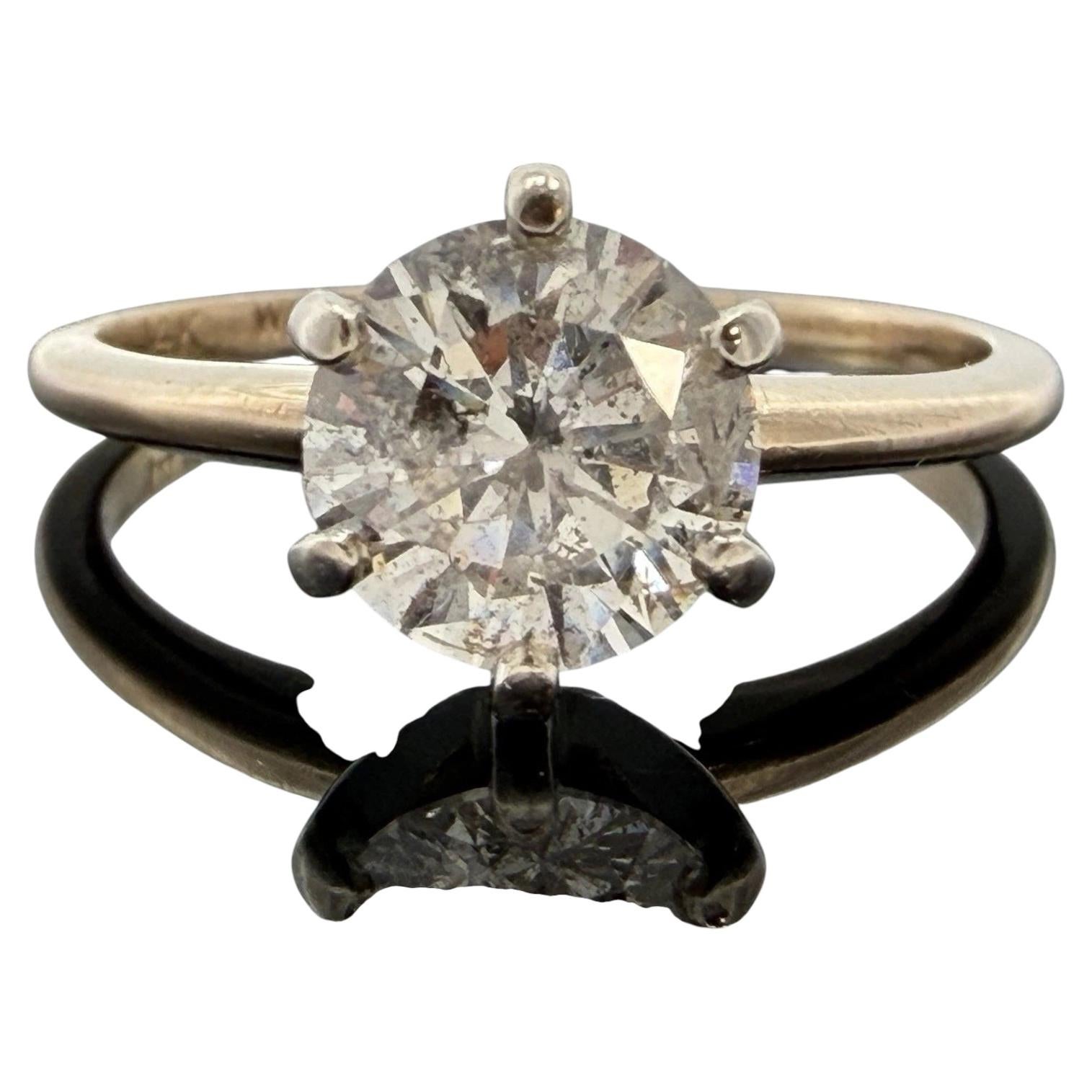14K Gold Natural 1.27CT Round Brilliant Diamond Solitaire Ring I2, G-H Size 7.25