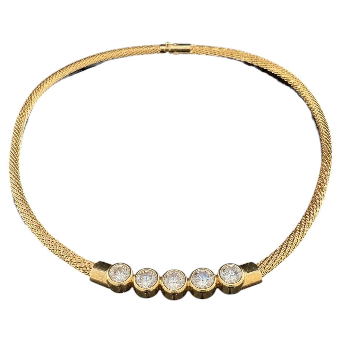 Collier en or jaune 14 carats avec lunette sertie de diamants naturels, chaîne maillée tressée, 18"