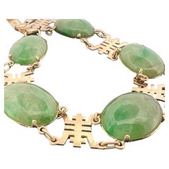 Vintage 14K Yellow Gold Jadeite Jade 5 Cabochon Bracelet 7” Estate