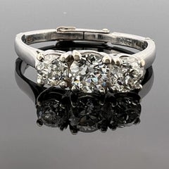 14K White Gold 3 Old European Cut Natural Diamond Ring Arthritic Shank Estate