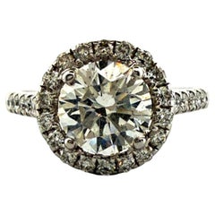 14K White Gold Round Natural Diamond Halo Engagement Ring 1.50 Carat F, SI1 GIA