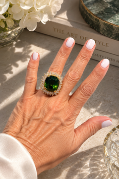 GIA Certified 62.26 Carat Natural Green Peridot & Diamond Ring in 18K Gold