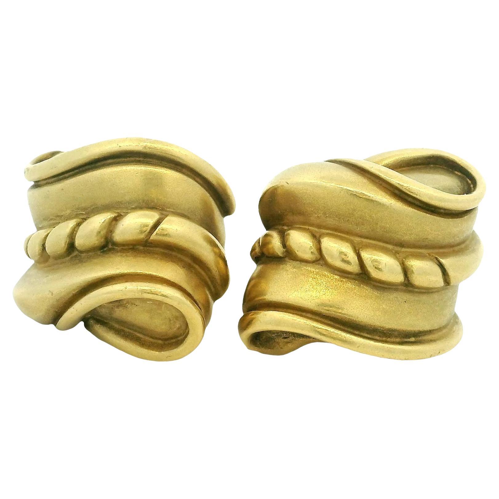 Barry Kieselstein-Cord 1982 Omega Collection 18K Green Gold Scroll Earrings For Sale