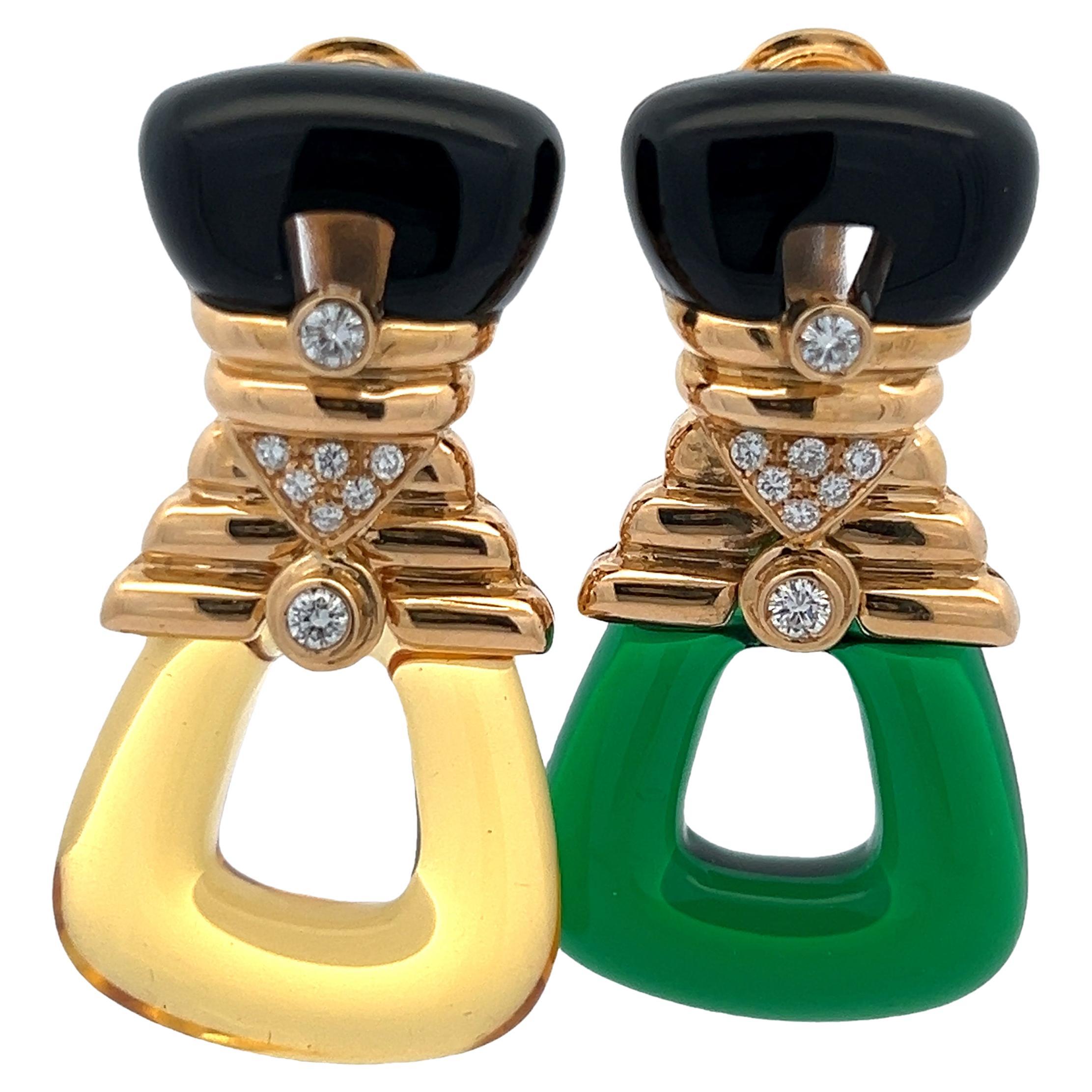 Interchangeable Cut Crystal Chandelier Earrings in 18K Yellow Gold with Diamonds For Sale