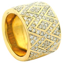 18K Yellow Gold Hexagon Pavé Diamond Wide Band Ring