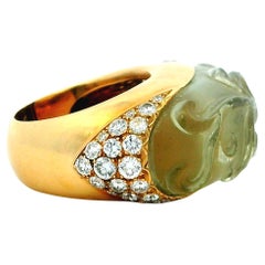 Anillo francés de oro amarillo de 18 quilates con peridoto tallado y pavé de diamantes, talla 6,5
