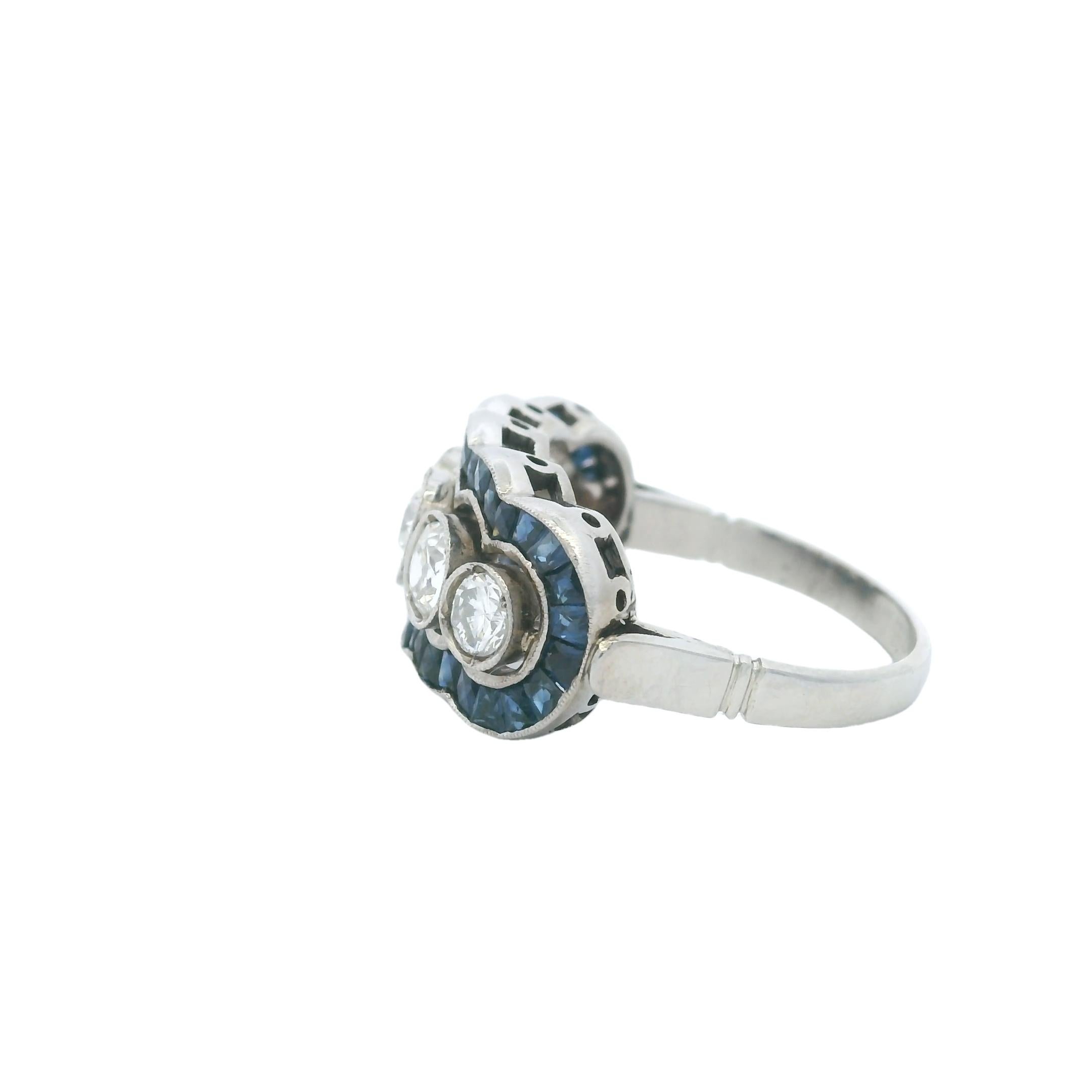 Geformter Platinring mit fünf Steinen, Diamant und Saphir, G/H VS1, 1,20 Karat Saphir Damen im Angebot