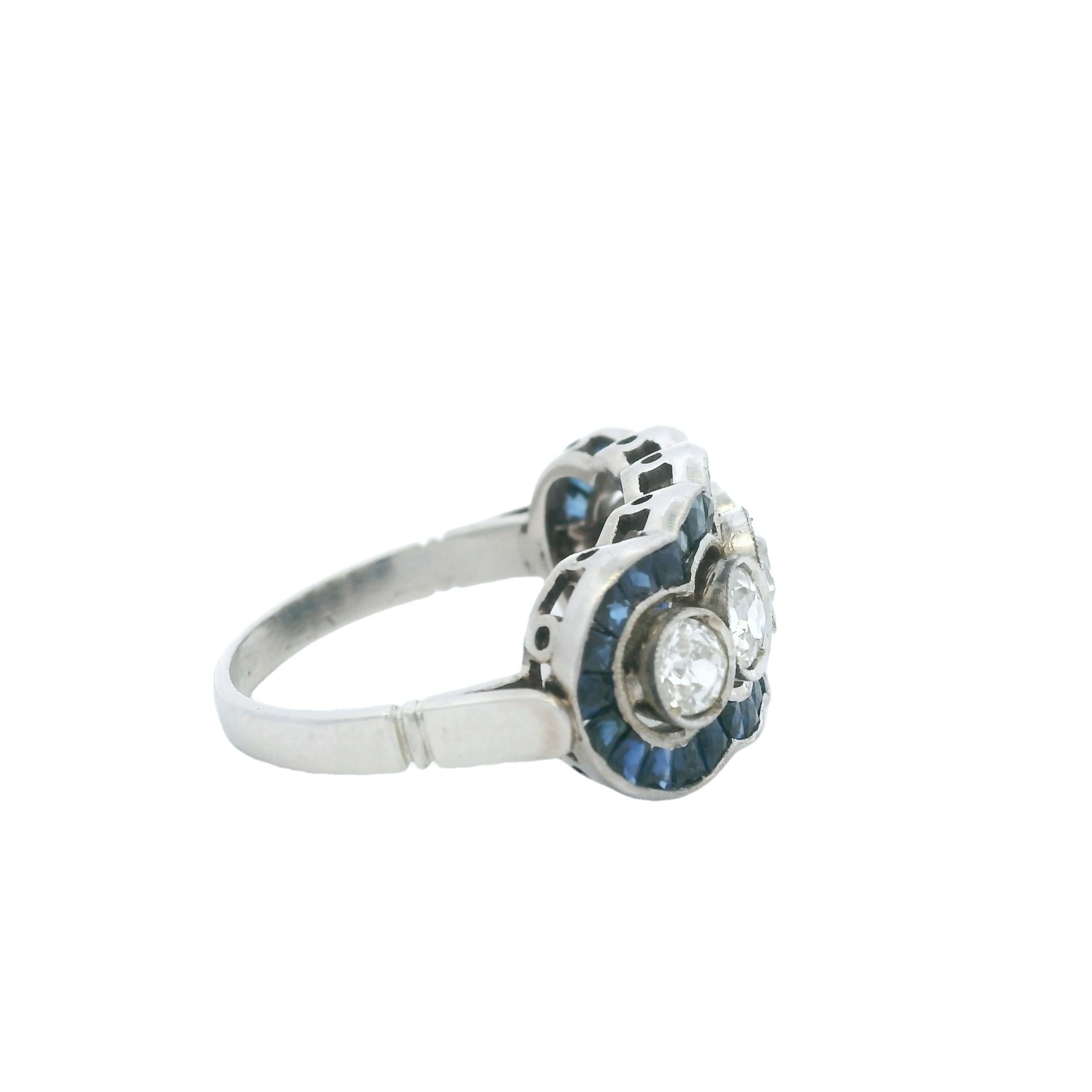 Geformter Platinring mit fünf Steinen, Diamant und Saphir, G/H VS1, 1,20 Karat Saphir im Angebot 2