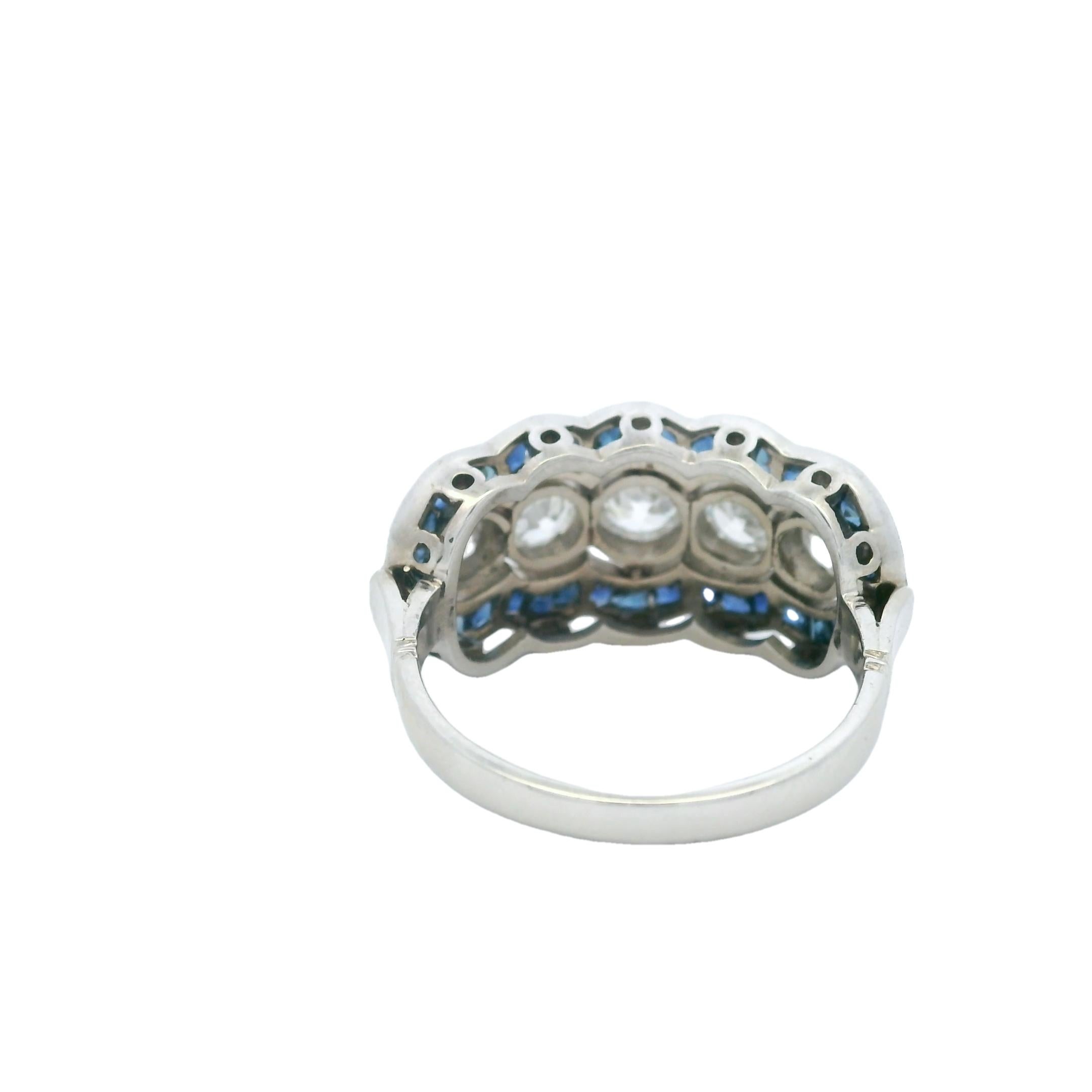 Geformter Platinring mit fünf Steinen, Diamant und Saphir, G/H VS1, 1,20 Karat Saphir im Angebot 3