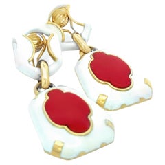 Talia Jade One-of-a-Kind Coral Enamel Door Knocker Earrings, 18K Gold, 1990s