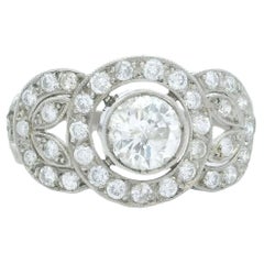 1920er Jahre Art Deco Platin Diamantring mit Blumenmotiv - 0,85 Karat Zentrum
