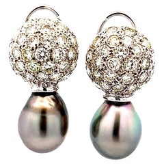 18K White Gold South Sea Gray Pearl & 3 Carat Diamond Earrings