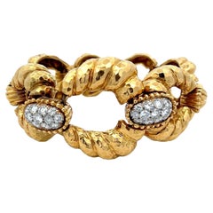 David Webb 18K Hammered Gold Link Bracelet with Pavé Diamond Accents, 101.77 Gra