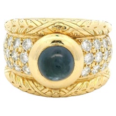 Italienischer 18K Gelbgold Cabochon Saphir & Diamant breiter Bandring