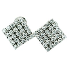 Italian 18K White Gold 5 Carat Diamond Pavé Cluster Earrings, Circa 1990s