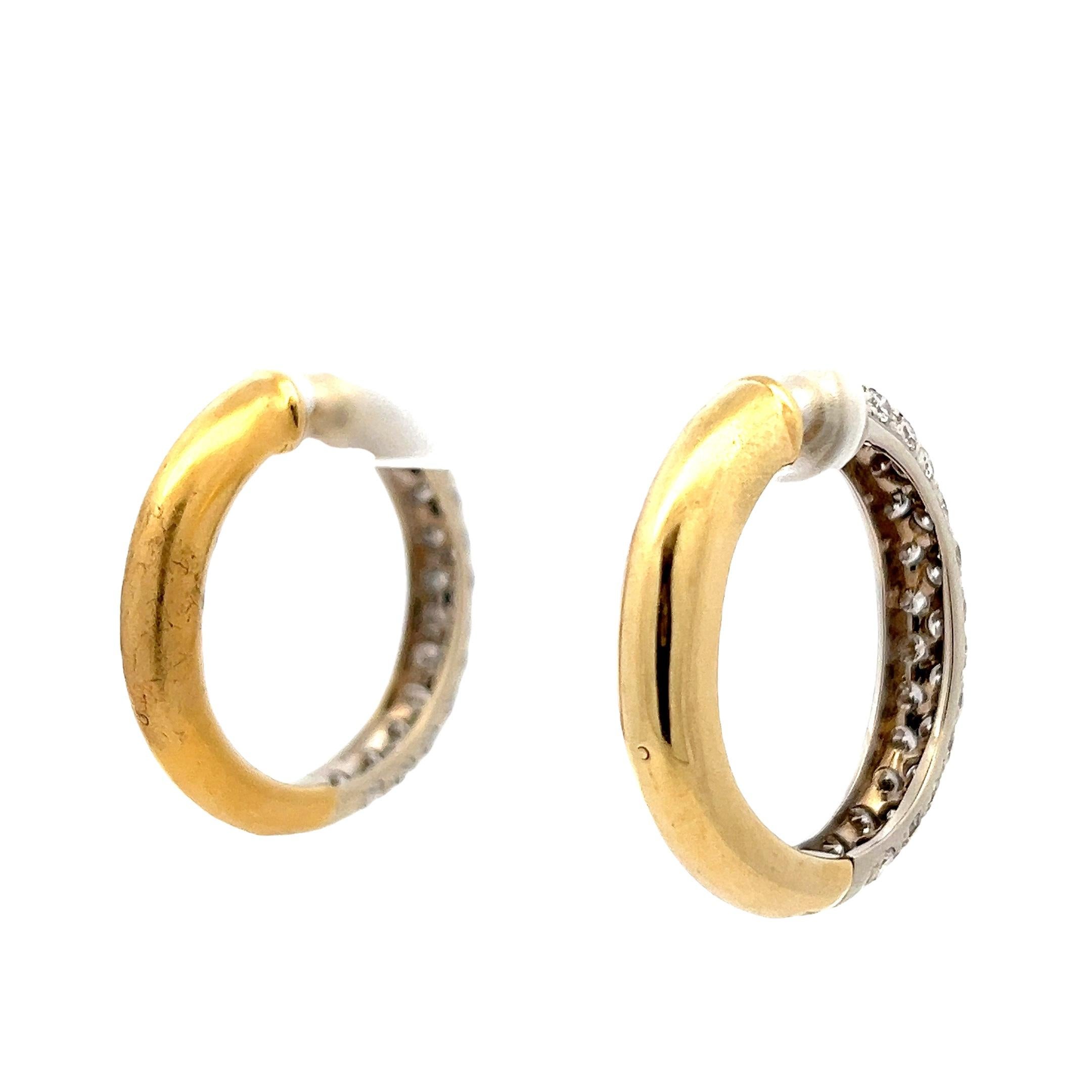 Taglio rotondo Perfecta Orecchini a cerchio con diamanti in oro 14K a due tonalità, 3,5 Carati in vendita